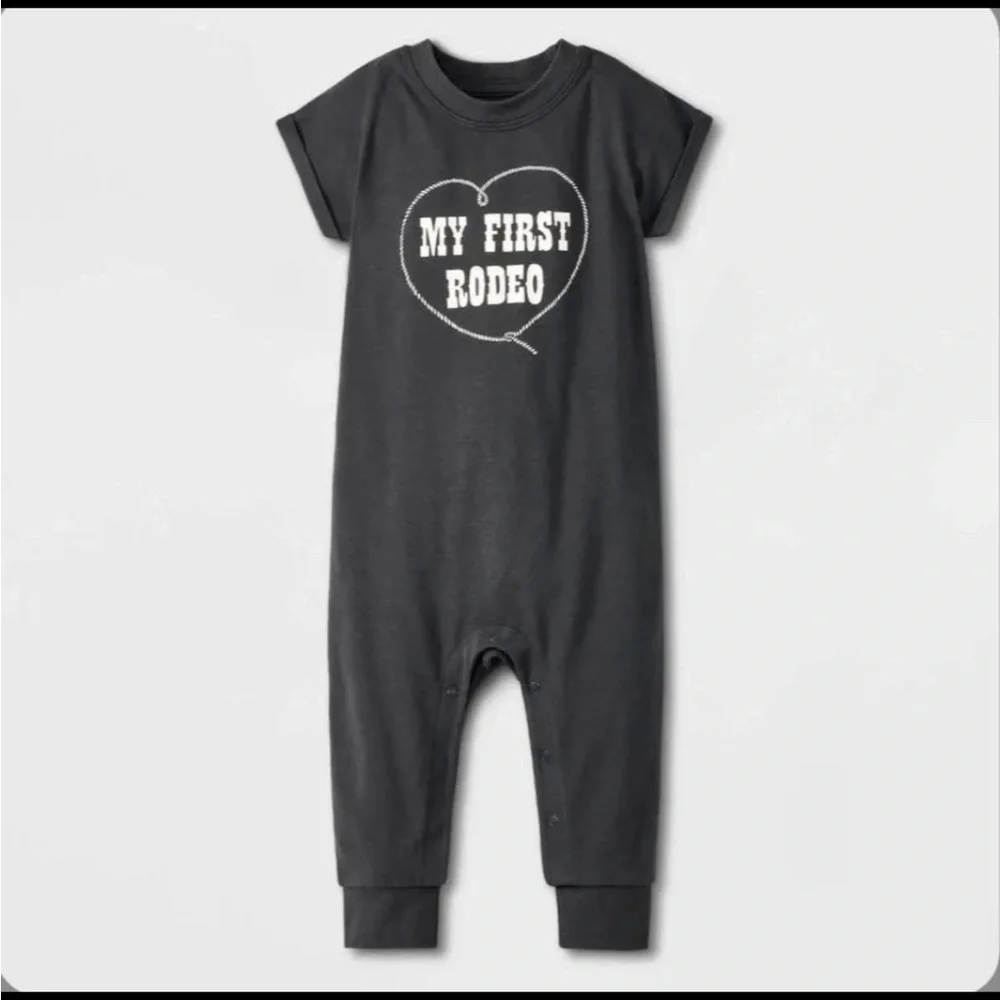 Black 'My First Rodeo' Baby Romper (set‎ of 2)